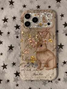 بطانية هاتف أرنب لطيف مزين بزهور مطلية بحروف إنجليزية متوافق مع آيفون 17 برو ماكس، آبل 16 برو ماكس، 15 برو، 16 برو، 17 برو، 18 برو، مضاد للسقوط، شخصي، فريد، مع حبل تعليق - كاكي - مشاهدة 5