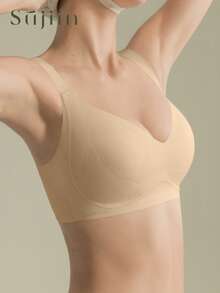 SUJIIN Women's Plus Size Jelly-Feel Comfortable Full Coverage Soft Support Push-Up Wireless Seamless Elastic Bra MX219 - Apricot - View 3