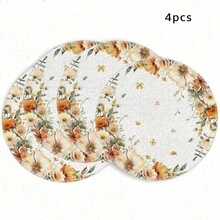 1/4/6pcs Autumn Collection Warm Orange Floral Butterfly Wreath Hand-Painted Pattern Placemats, Made Of Polyester Fiber, Suitable For Home Kitchen Table Decoration And Party Scene Decoration - Multicolor - View 14