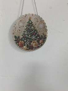 Christmas Printed Pearl Diamond Painting Sun Catcher Set, Acrylic Round Plate With Lace Edge, Holiday Window Wall Decor - A - View 6