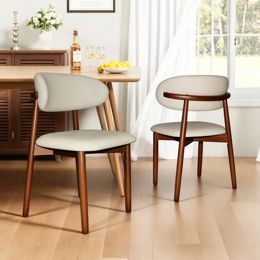 Modern Solid Wood Dining Chair Set - Ergonomically Shaped Backrest With Wooden Legs And Non-Slip Feet, Suitable For Kitchen, Office And Living Room (Natural Wood Color, Set Of 2). - Walnut + Chairs - View 1