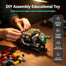 600pcs Engine Building Block Model, Mechanical Engineering Construction Blocks, Collectible Model Gift For Block Enthusiasts, Suitable As Home Decor And Birthday Gift, Halloween, Christmas Gift - Multicolor - View 4