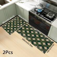 Green Faux Tile Printed Long Runner Rug, Indoor Home Decor, Kitchen Runner, Entryway Doormat, Hallway Entrance Decor, Bedroom Bedside Rug, Living Room Rug, Laundry Room Rug, Bathroom Mat, Suitable For Apartment, Dorm And Home Daily Decor - Multicolor - View 14