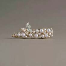 1pc Fairy Blue Butterfly Hair Clip, Cute Small Bangs Clip, Pearl Side Clip, Alligator Hair Clip For Women - White - View 7