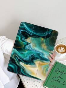1pc Green Gold Liquid Sand Pattern Tablet Case Suitable For IPad Mini6/7/Air/Air2/9.7/10.2/10.5/10.9 (Air4-Air8)/Pro 11/10th Gen/A16/Pro 11 2024 Models, Painted Pattern Tablet Case Transparent Acrylic Back Shell Tri-Fold Stand Auto Sleep/Wake Built-In Pen Slot Does Not Include Pen Some Models With Camera Frame - Multicolor - View 3