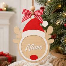 Custom Wooden Christmas Tree Ornament, Personalized Name Santa Hat Holiday Decor, Festive Rustic Christmas Style, Customized Hanging Wall Decoration, Customizable Name Tree Ornament, Christmas Party Decor, Holiday Keepsake Gift, Christmas Gift 2026 - Style B - View 6