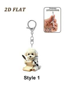 Cute 2D Flat Acrylic Letter Writing Puppy Keychain, Bag Accessories, Car Keychain Accessories, (Accessories Are Flat, Not 3D) Valentine's Day, Back To School, Christmas, Easter, Birthday - Multicolor - View 13