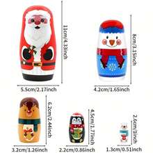 1 Set 5 Boneka Matryoshka Tradisional Rusia - Menampilkan Gambar Santa Claus (Bahasa Rusia: Санта), Hadiah Natal dan Ulang Tahun, Koleksi Dekoratif - MultiWarna - View 10