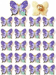 10/20/30/40/50pcs Purple Butterfly Flower Brooches, Delicate Pattern & Elegant Color, Vintage Style, Suitable For Various Clothing And Bags, Exquisite For Personal Wear Or Gift - Multicolor - View 2