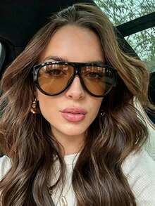 1pc Retro Oversized Frog Shaped Women Fashion Glasses, Versatile, Suitable For Travel, Vacation, Daily Wear, Beach Accessory - 7410-brown - View 2