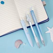 1pc/3pcs Ocean Heart Neutral Pen, Fresh And Beautiful Gradient Sea Salt Blue Shell Fish Tail Retractable Pen AS Double Pearl Black Ink - Ocean Series - View 5