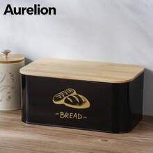 Aurelion Metal Bread Box For Kitchen Countertop, Bread Storage Bin With Natural Bamboo Lid, Vintage Black Gold Decorative Bread Container For Loaf Bread, Kitchen Counter Pantry Organizer - Black - View 4