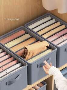 1pc Grey Fabric Foldable Clothes Storage Box, 7 Compartments Wardrobe Organizer, Durable Non-Woven Drawer Divider For Jeans, Pants, Socks, Underwear, Space-Saving Storage Container - 1 piece - View 5