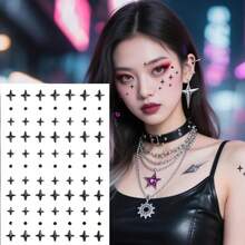 2/4 Sheets Black Silver Cross Round Dot Face Stickers Eye Nail Gem Decals Self-Adhesive Sticker For Music Festival Y2K Party Makeup Body Decor Concert Look Face Gems - Multicolor - View 4