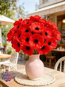 12pcs Spring Outdoor Decor Artificial Flowers, Exquisite Vibrant Poppy Flowers, Easy To Arrange Low Maintenance, Fade-Resistant Long-Lasting, All-Season Outdoor Artificial Flowers, Garden Atmosphere Decoration - Poppy - View 3