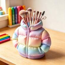 2pcs Cute Down Jacket Shaped Storage Box, Creative Makeup Organizer, Multi-Functional Desktop Stationery Holder, Aesthetic Desk Decor, Suitable For Office, Home, Student Dorm, Unique Gift For Girls (1 Storage Box + 1 Mini Scarf) - Multicolor - View 1