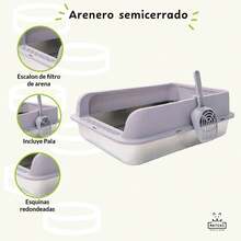 MATCHI | Stainless Steel Sanitary Litter Box With High Rim | Anti-Splash Design - Light Grey - View 5