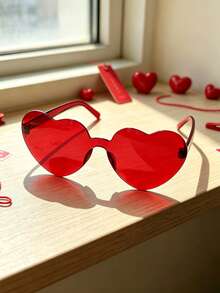 1/6 Transparent Red Frameless Heart Glasses Set Candy Color Party Decoration Glasses Women Dopamine Style Festival Photo Accessory - Multicolor - View 7