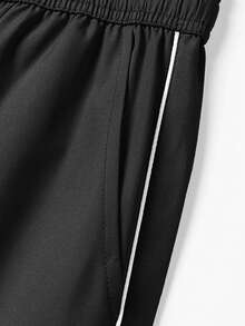 Black Side-Stripe Cargo Wide Leg Pants, Double Drawstring American Streetwear Loose Straight Leg Casual Long Pants For Men - Black - View 5