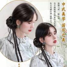 Vintage Style Side-Tied Dragon Beard Bun Wig Hair Scrunchie Hanfu Updo Cheongsam Flower Bud Hair Bun Wig Braided Boxing Braid Hair Scrunchie Hair Accessory - Black - View 8
