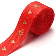 5 Yards/Roll 2.5cm Polyester Christmas Series Gold Foil Ribbon Bows Flowers Gift Packaging Material Christmas Ribbon For Flowers Cakes Christmas Tree Decoration Ribbed Ribbon DIY Decoration Packaging Gifts Party Holiday Supplies - Webbing - View 23