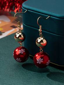 2pcs Christmas Cartoon Oil Drop Snowflake Ball Pendant Earrings Red & Green Color Block Party Girls Earrings - Multicolor - View 3