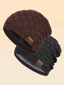 MAKEFGE 1pc Unisex Outdoor Casual Fashion Warm Personalized Streetwear Autumn/Winter Thermal Lined Thick Knit Beanie Hat Suitable For Daily Wear - F & S Standard - View 14