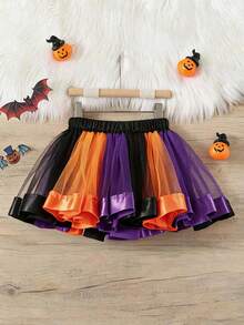 Tween Girl Mesh Patchwork Fashion Versatile Mini Skirt - Multicolor - View 4