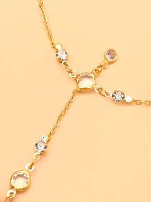 STONEFANS 1pc Minimalist Single-Strand Rhinestone Linked Finger Bracelet For Women, Luxury European & American Style Rhinestone Hand Chain, Bridal Wedding Hand Jewelry - Gold - View 4
