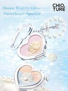 CHIOTURE Seashell Sweetheart 三色高光盤，打造水潤光澤肌，提亮臉部與眼頭內角，白色配紫色細緻閃粉，鑽石閃耀感，緞面珍珠光澤，奶油慕斯質地，多功能調色盤，適合新手 - 01 粉紅沙灘 - 查看 2