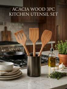 3/5‑Piece Natural Wooden Kitchen Utensils Set, Non‑Stick Cookware Spatula & Rice Spoon, Easy To Clean Cooking Tool For Kitchen, Housewarming Halloween Easter Christmas Gift - Rust Brown - View 10