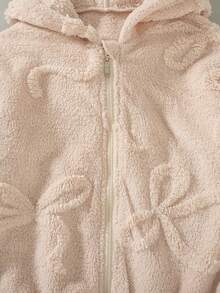 Jaket Kasual Tebal Berbahan Lembut Berbahan Plush dengan Resleting Penuh untuk Anak Perempuan, Cocok untuk Musim Gugur/Dingin - Aprikot - View 6