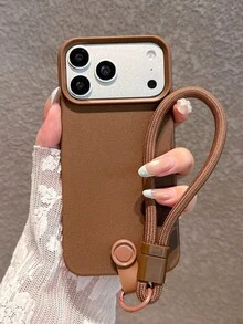極簡高級棕色皮革紋理手機殼，附手腕掛繩，適用於 iPhone 18 Pro Max/18 Pro/18/17 Pro Max/17 Pro/17/16 Pro Max/16 Pro/16/16 Plus/15/15 Pro Max/15 Pro/15 Plus/13/14 Pro Max/13 Pro/13 Pro Max/14 Pro/14 Pro Max/14 Plus，軟殼創意設計，男女適用 - 棕色+手繩 - 查看 40