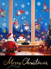 Christmas Window Stickers - Featuring Snowflake And Christmas Gnome Patterns, Made Of PVC Electrostatic Adsorption Material, Double-Sided Visible Design; Patterns Include Reindeer, Christmas Tree, Snowflake And Holiday Decorations; Suitable For Home And Kitchen Decor, No Power Required, Ideal Choice For Party Decorations. - Multi-color - View 3