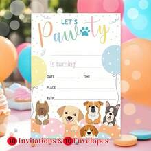 10 Party Invitation Cards And 10 Envelopes, Double-Sided Celebration, Perfect For Birthday, Graduation, Back To School, Or Friendship Day Celebrations, Elegant Stationery, Dog Party, Dog Lovers - A - View 4