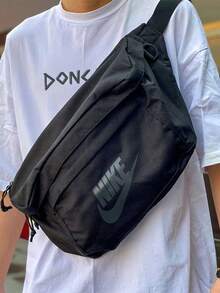 Nike Sportswear Classic Large Logo Zip-Close Messenger Bag Crossbody Waist Pack Unisex - Black - View 1