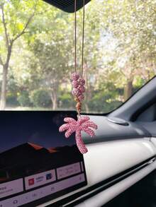 1PC Sparkling Rhinestone Soft Clay Coconut Tree Pendant Beaded Wax Rope Car Rearview Mirror Decorative Hanging Ornament - Multicolor - View 9