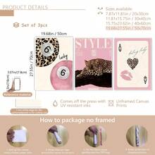 3 Width Leopard Print Cheetah Wall Painting, No. 6 Lucky Pattern Canvas Painting, Pink Girly Style Poster, College Style Luxurious Decoration, Suitable For Bedroom, Living Room, Or Dormitory Decoration, Gift For Her, Frame Not Included - Multicolor - View 11