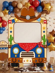 1pc Western Cowboy Photo Backdrop Cloth,Cowboy & Truck Pattern Christmas Photo Booth Banner,Photo Frame Backdrop,Party Background Cloth,Birthday Decorations,Babyshower Decorations,Western Cowboy Party Decorations - Multicolor - View 11