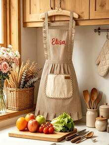 1 buah Celemek Berumbai Bordir yang Dipersonalisasi, Celemek Dapur Bergaris yang Dapat Diatur Ukurannya (Dengan Kantong), Celemek Memanggang yang Disesuaikan, Celemek Memasak Gaya Pedesaan, Aksesori Dapur Rumah Pertanian, Celemek Wanita Vintage, Celemek Bordir Nama yang Disesuaikan, Celemek Memanggang yang Lucu, Set Bunga Pedesaan, Celemek Memasak Rumahan, Celemek Pinggang yang Dapat Diatur Ukurannya, Celemek Barista, Hadiah Dapur Gaya Buatan Tangan - MultiWarna - View 3