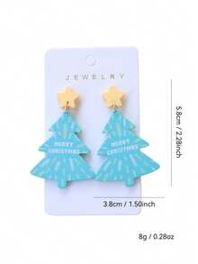 1 Pair Christmas Acrylic Candy Color Enamel Christmas Tree Earrings, Cute Five-Pointed Star MERRY CHRISTMAS Printed Earrings, Fun Holiday Party Gift Ear Pendants - Christmas Tree - View 5
