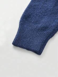 Navy Blue Off-Shoulder Sweater Women Autumn/Winter Korean Style Slim Fit Flattering Knit Top Solid Color - Royal Blue - View 7