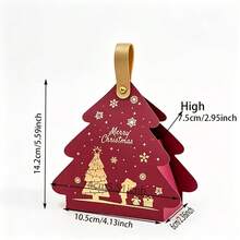 OBOVAY 10pcs Christmas Tree Shaped Gift Boxes With Handles - Compact And Portable Paper Gift Boxes/Bags, Suitable As Holiday Party Favors And Christmas Tree Decorations - Burgundy - View 10