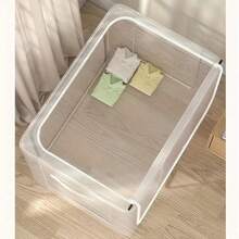 1pc Transparent Clothes Storage Box, Visible Clothing Bag, Foldable Wardrobe Organizer Box, Dorm Cabinet Storage Bin, Home Organization Essential - White - View 3