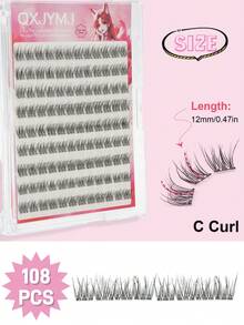 108pcs C-Curl False Eyelashes, Segmented Built-In Adhesive Strip, Realistic And Natural, Beginner-Friendly, Daily Wear, Reusable, Press-On Self-Adhesive False Eyelash Clusters, Individual False Eyelashes, Suitable For DIY False Eyelashes At Home - C - View 5