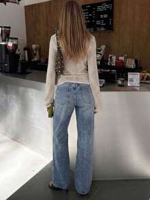 Women's White Summer Thin Semi-Sheer Long Sleeve Knit Top - Apricot Color - View 5