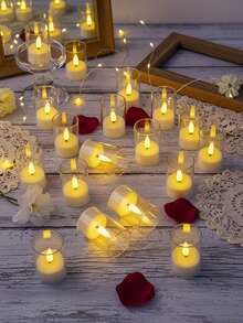 6/12/24pcs Set Flickering Flameless Candle Lights With Timer Remote Control, Battery Powered LED Mini Votive Candles, Suitable For Christmas, Halloween, Valentine's Day, Mother's Day, Dining Table, Room, Wedding, Party, Gift, Holiday - Transparent-warm Light - View 7