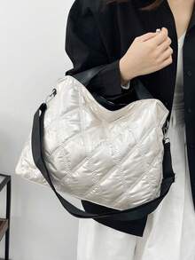 Premium Texture Large Capacity New Fashion Autumn/Winter Padded Shoulder Bag Commuter Casual Tote Bag - White - View 2