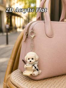 Cute 2D Flat Acrylic Letter Writing Puppy Keychain, Bag Accessories, Car Keychain Accessories, (Accessories Are Flat, Not 3D) Valentine's Day, Back To School, Christmas, Easter, Birthday - Multicolor - View 2