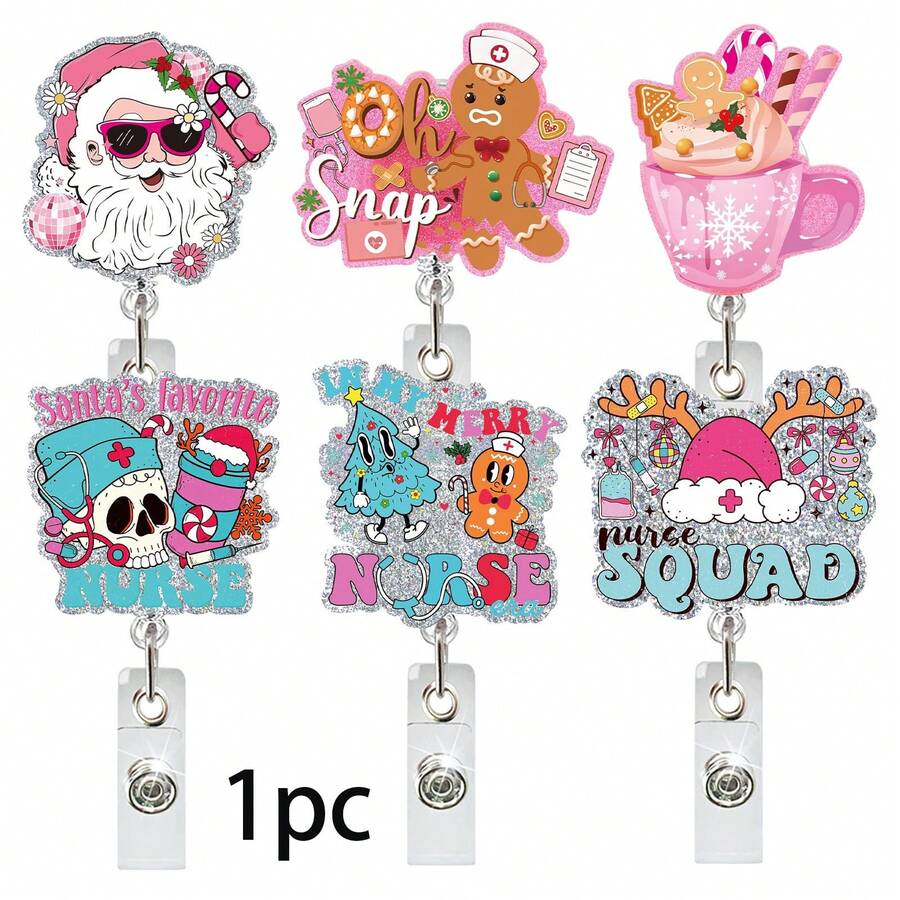 1pc Christmas Element Acrylic Doctor Nurse Retractable Badge Reel ID Card Holder - Multicolor - View 1